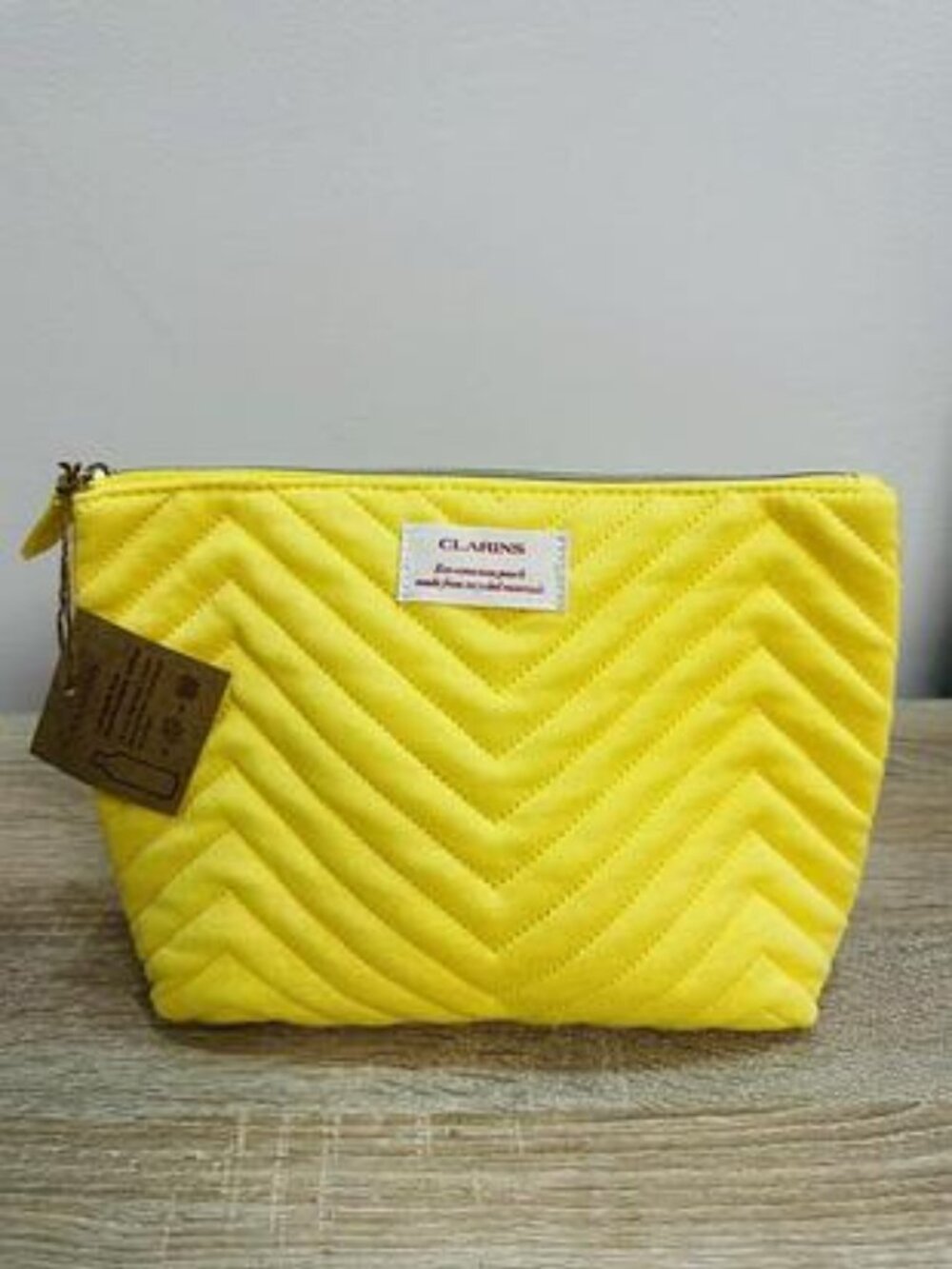 Clarins Yellow Eco-Conscious Quilted Chevron Cosmetic Pouch